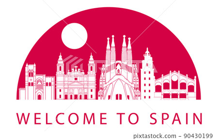 spain famous landmarks by silhouette style spain famous landmarks by silhouette style 90430199