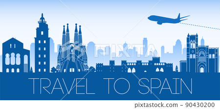 spain famous landmarks by silhouette style spain famous landmarks by silhouette style 90430200