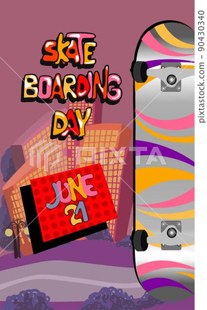 Go skateboarding day. Lettering. Poster design illustration.Funny skateboard. Skate park logo. Vector illustration 90430340