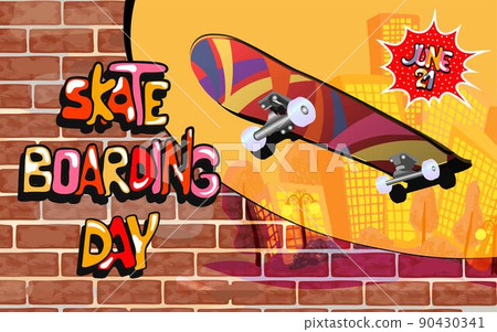 Go skateboarding day. Lettering. Poster design illustration.Funny skateboard. Skate park logo. Vector illustration 90430341