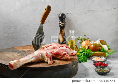 Raw lamb shoulder half cut Raw lamb shoulder half cut 90430724