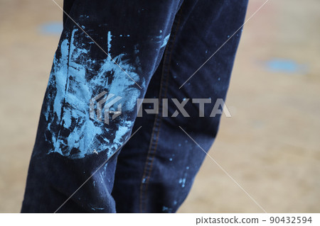 dirty color stain on clothes from painting in daily life. dirty stain for cleaning work idea. dirty color stain on clothes from painting in daily life. dirty stain for cleaning work idea. 90432594