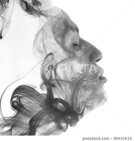 Smoke forming a portrait of a man Smoke forming a portrait of a man 90432618