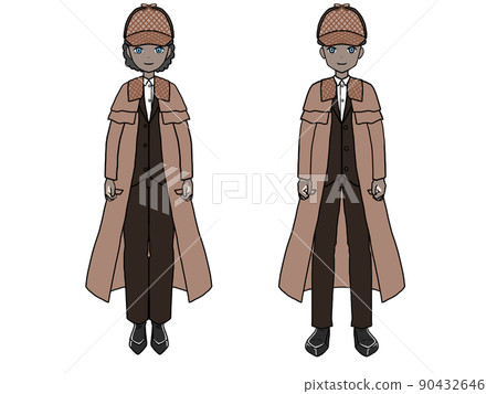 一個黑人男人和女人打扮成偵探的常設照片 90432646