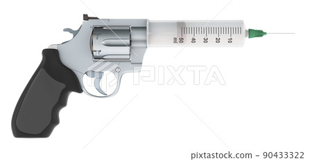 Syringe in revolver, fatal injection, 3D rendering 90433322