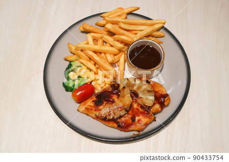 grilled chicken or chicken steak with French fries grilled chicken or chicken steak with French fries 90433754