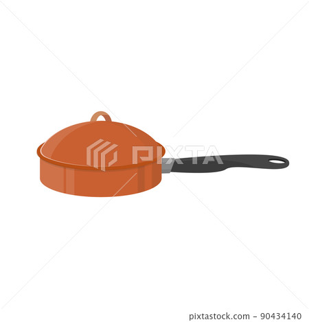 Detailed saucepan with lid symbol, cartoon style on white. Kitchenware. Cooking 90434140
