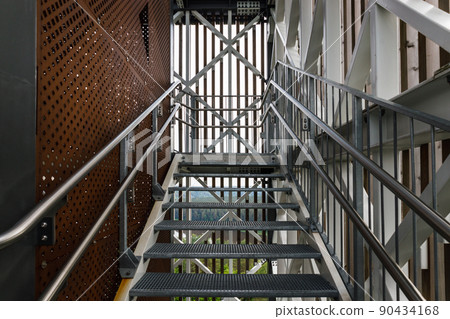 Steel construction with iron staircase and stainless steel handrail 90434168