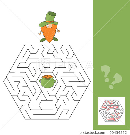 Maze game for kids. Help gnome leprechaun to find his way to the pot of gold. Maze game for kids. Help gnome leprechaun to find his way to the pot of gold. 90434252
