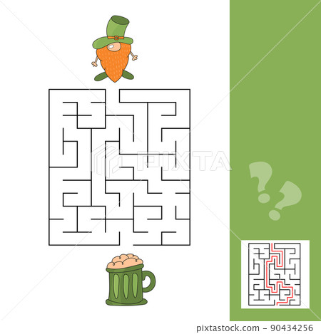 Maze game for kids. Help red Leprechaun to find his way to the green beer. 90434256