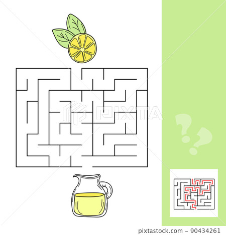 Lemon and lemonade maze game for kids. Labyrinth. Vector illustration Lemon and lemonade maze game for kids. Labyrinth. Vector illustration 90434261