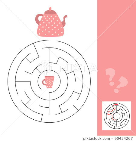 Education logic game for preschool kids. Connect teapot and cup. Maze game Education logic game for preschool kids. Connect teapot and cup. Maze game 90434267