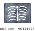 Water color drawing of black and white monochrome X-Ray image symbol with outlined human lung. One single object. Hand painted watercolour sketchy emblem, cutout clip art element for creative design. 90434552