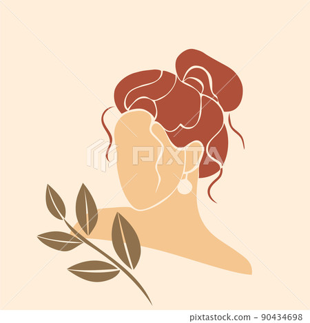 Modern minimalist abstract woman portrait. Bohemian style aesthetic wall decor. Poster for hair stylist beauty salon. Modern minimalist abstract woman portrait. Bohemian style aesthetic wall decor. Poster for hair stylist beauty salon. 90434698
