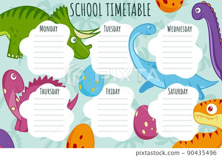 School Timetable. Weekly schedule vector template for school students. 90435496