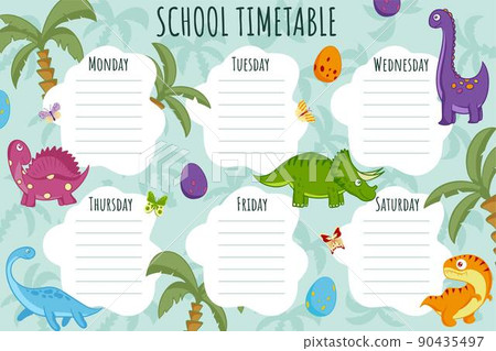 School Timetable. Weekly schedule vector template for school students. 90435497