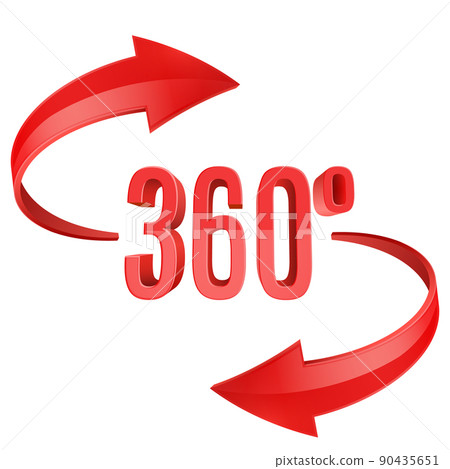 Red glossy 3D arrow 360 sing. Arrow vector icon.  90435651
