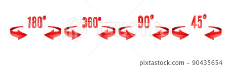 3D curve arrows and rotation angle degrees sing. 90435654