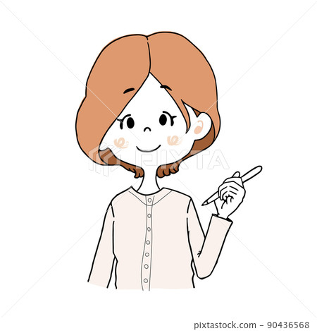 Illustration of a girl holding a pen [left-handed] 90436568