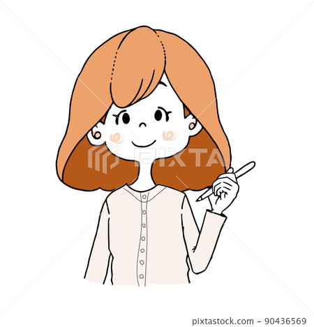 Illustration of a girl holding a pen [left-handed] 90436569
