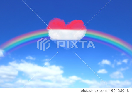 A blue sky with a big rainbow and heart-shaped clouds in the colors of the Dutch flag A blue sky with a big rainbow and heart-shaped clouds in the colors of the Dutch flag 90438048