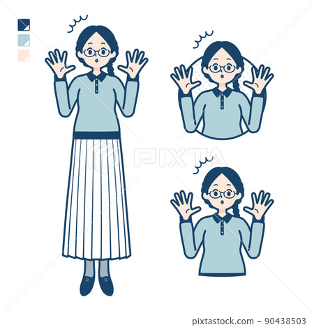 Illustration of a woman wearing glasses being surprised Illustration of a woman wearing glasses being surprised 90438503