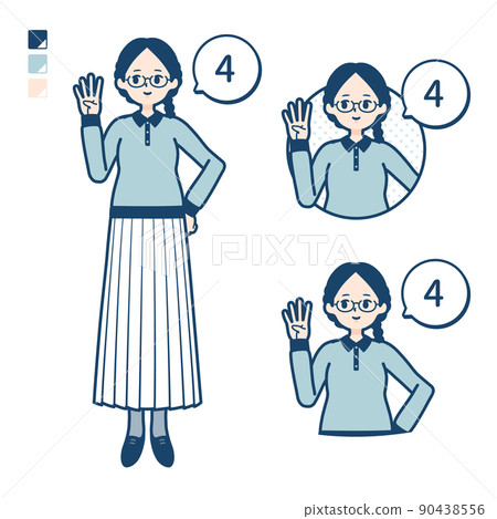 Illustration of a woman wearing glasses counting as 4 Illustration of a woman wearing glasses counting as 4 90438556