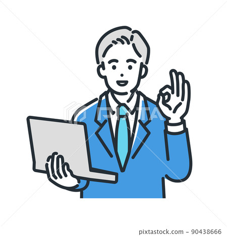 Illustration of a man who poses OK and smiles 90438666