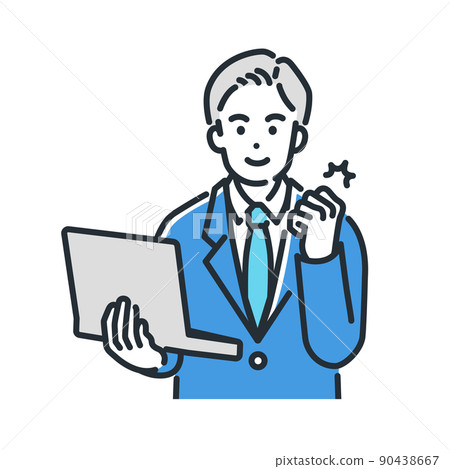 Illustration of a businessman who is full of motivation and makes a guts pose 90438667