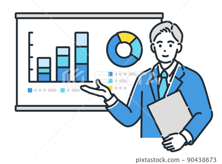 分析和解釋數據的商人的插圖。 90438673