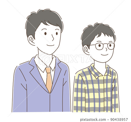 一起仰視的男老師和便衣男學生 一起仰視的男老師和便衣男學生 90438957