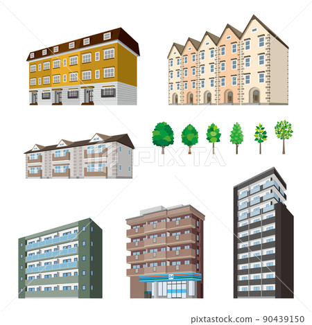 各種建築物的透視圖。建築物的外部。 90439150
