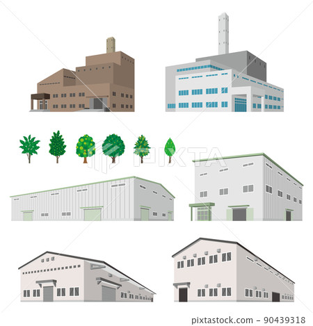 Perspective illustrations of various buildings. Exterior of the building. 90439318