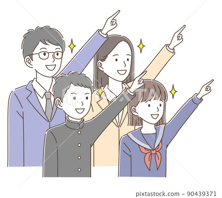 Male and female teachers and students pointing... - Stock Illustration ...