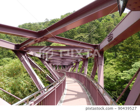 在森林上呈S形的綾取橋 | 石川縣加賀市山中溫泉 在森林上呈S形的綾取橋 | 石川縣加賀市山中溫泉 90439527