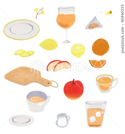 Tea and apple lemon set illustration [Vector] 90440355