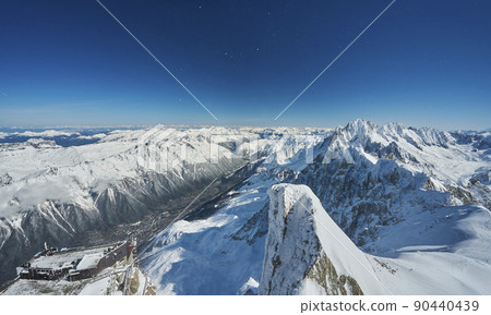 Landscape of Aiguille du Midi, Chamonix Mont Blanc valley, France 90440439