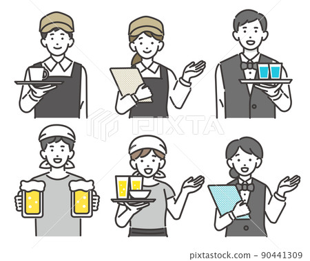 咖啡館、小酒館或餐廳/餐廳/兼職工作人員上半身的矢量圖解 90441309