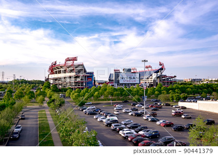 Nashville tennessee city skyline at sunset on the waterfrom 90441379