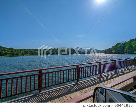 one lane bridge on Lake Junaluska's Dam in Asheville, Haywood County, North Carolina 90441953