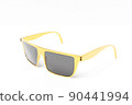 Realistic  golden    sunglasses on a  white  background, 3d illustration 90441994