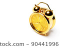3d illustration  golden realistic  wake up alarm clock on white isolated background 90441996