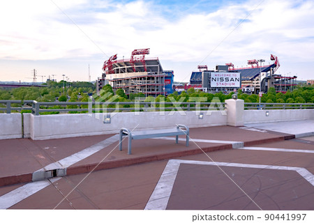 Nashville tennessee city skyline at sunset on the waterfrom 90441997