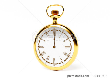 3d illustration of antique golden round clock on white isolated background. Stopwatch icon, logo. Chronometer, vintage timer 3d illustration of antique golden round clock on white isolated background. Stopwatch icon, logo. Chronometer, vintage timer 90441998
