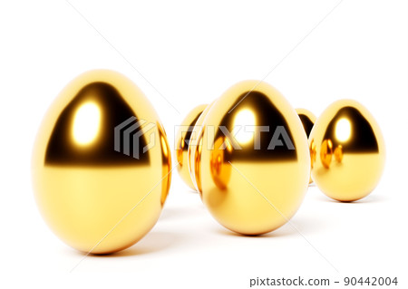 3d illustration of golden chicken eggs lined up in even rows. Easter eggs 3d illustration of golden chicken eggs lined up in even rows. Easter eggs 90442004