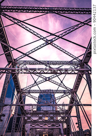 Nashville tennessee city skyline at sunset on the waterfrom 90442137