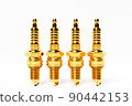 Golden spark plugs on white  background. 3d illustration. Car Repair Parts 90442153