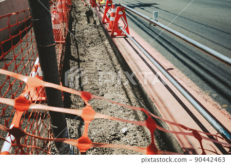 Construction work and barricades under construction for sidewalks and bicycle lanes c-4 film style Construction work and barricades under construction for sidewalks and bicycle lanes c-4 film style 90442463