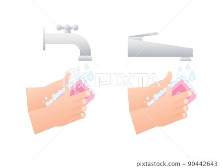 Washing hands with soap. Health care. Coronavirus prevention. Personal hygiene. Vector stock illustration 90442643
