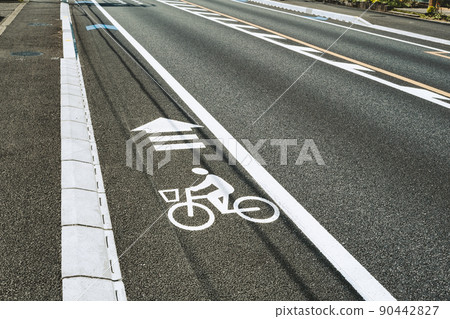 National highway with bicycle lane and sidewalk b-4 film style 90442827